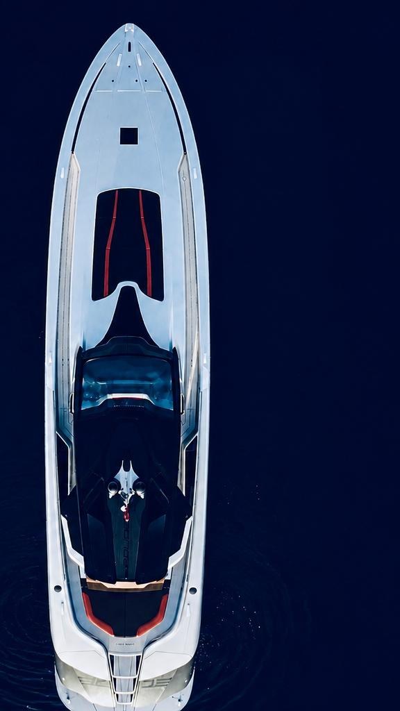 Performance motor yacht seen from above